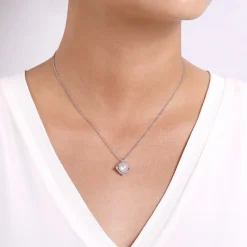 Discount Gabriel & Co. 14K White Gold Cultured Pearl Pendant Necklace with Diamond Halo