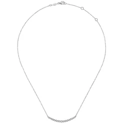 Discount Gabriel & Co. 14K White Gold Curved Bar Necklace with Bezel Set Round Diamonds