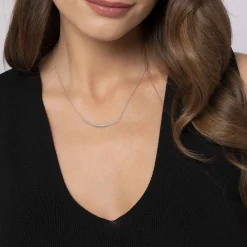 Discount Gabriel & Co. 14K White Gold Curved Bar Necklace with Bezel Set Round Diamonds