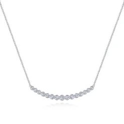 Hot Gabriel & Co. 14K White Gold Curved Bar Necklace with Bezel Set Round Diamonds