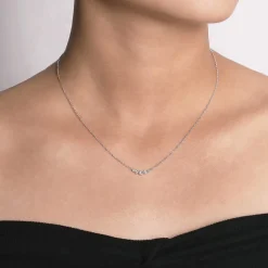 Best Gabriel & Co. 14K White Gold Curved Diamond Bar Necklace
