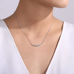 Sale Gabriel & Co. 14K White Gold Curved Diamond Bar Necklace