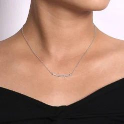 New Gabriel & Co. 14K White Gold Curved Geometric Diamond Bar Necklace