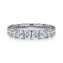 Best Gabriel & Co. 14K White Gold Cushion Cut Diamond Eternity Band with Heart Prongs - 4.3 ct