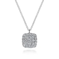 Discount Gabriel & Co. 14K White Gold Cushion Shaped Diamond Cluster Pendant Necklace
