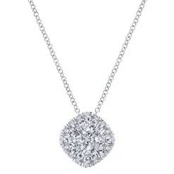 Gabriel & Co. 14K White Gold Cushion Shape Diamond Pave Pendant Necklace