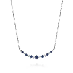 Discount Gabriel & Co. 14K White Gold Diamond and Blue Sapphire Bar Necklace