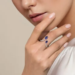 Outlet Gabriel & Co. 14K White Gold Diamond and Blue Sapphire Chevron Ring