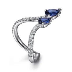 Outlet Gabriel & Co. 14K White Gold Diamond and Blue Sapphire Chevron Ring