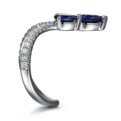 Outlet Gabriel & Co. 14K White Gold Diamond and Blue Sapphire Chevron Ring