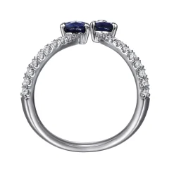 Outlet Gabriel & Co. 14K White Gold Diamond and Blue Sapphire Chevron Ring
