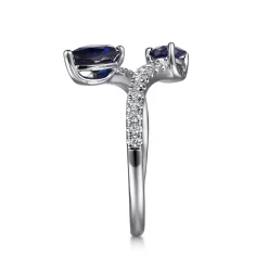 Best Gabriel & Co. 14K White Gold Diamond and Blue Sapphire Bypass Ring