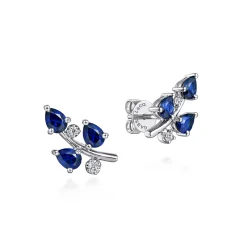Best Gabriel & Co. 14K White Gold Diamond and Blue Sapphire Olive Branch Climber Earrings