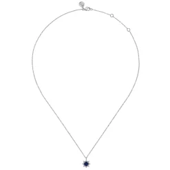 Hot Gabriel & Co. 14K White Gold Diamond and Blue Sapphire Pendant Necklace