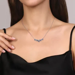 Hot Gabriel & Co. 14K White Gold Diamond and Blue Sapphire Necklace