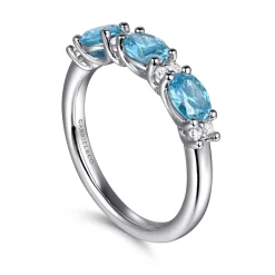 Gabriel & Co. 14K White Gold Diamond and Blue Topaz Fashion Ring