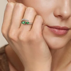 Discount Gabriel & Co. 14K White Gold Diamond and Emerald Bypass Ring