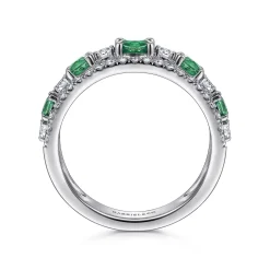 Best Gabriel & Co. 14K White Gold Diamond and Emerald Ladies Ring