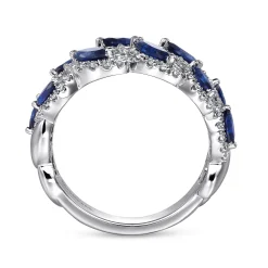New Gabriel & Co. 14K White Gold Diamond and Marquise Blue Sapphire Wide Band Ring