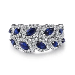 New Gabriel & Co. 14K White Gold Diamond and Marquise Blue Sapphire Wide Band Ring