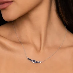 Clearance Gabriel & Co. 14K White Gold Diamond and Marquise Blue Sapphire Bar Necklace