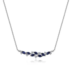 Clearance Gabriel & Co. 14K White Gold Diamond and Marquise Blue Sapphire Bar Necklace