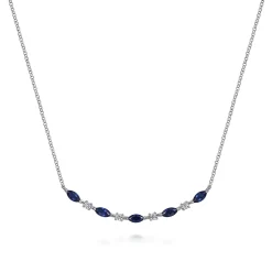 Best Gabriel & Co. 14K White Gold Diamond and Marquise Blue Sapphire Bar Necklace