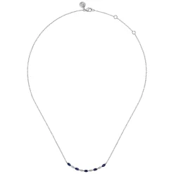 Best Gabriel & Co. 14K White Gold Diamond and Marquise Blue Sapphire Bar Necklace