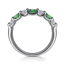 Sale Gabriel & Co. 14K White Gold Diamond and Oval Emerald Band Ring