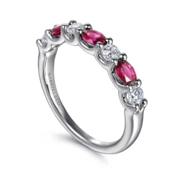 Hot Gabriel & Co. 14K White Gold Diamond and Oval Ruby Band Ring
