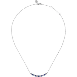 Online Gabriel & Co. 14K White Gold Diamond and Oval Sapphire Bar Necklace