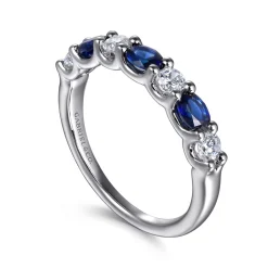 Gabriel & Co. 14K White Gold Diamond and Oval Sapphire Band Ring