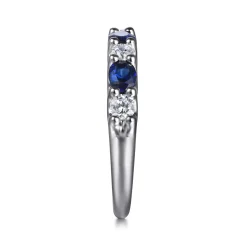 Gabriel & Co. 14K White Gold Diamond and Oval Sapphire Band Ring