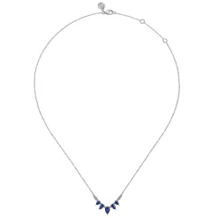 Clearance Gabriel & Co. 14K White Gold Diamond and Pear Blue Sapphire Chevron Bar Necklace