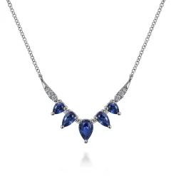 Clearance Gabriel & Co. 14K White Gold Diamond and Pear Blue Sapphire Chevron Bar Necklace