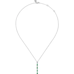 Outlet Gabriel & Co. 14K White Gold Diamond and Pear Emerald Vertical Bar Necklace
