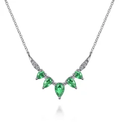 Hot Gabriel & Co. 14K White Gold Diamond and Pear Emerald Chevron Bar Necklace