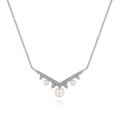 Outlet Gabriel & Co. 14K White Gold Diamond and Pearl Chevron Necklace