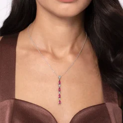 Online Gabriel & Co. 14K White Gold Diamond and Pear Ruby Vertical Bar Necklace