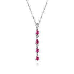 Online Gabriel & Co. 14K White Gold Diamond and Pear Ruby Vertical Bar Necklace
