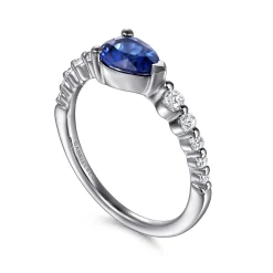 Gabriel & Co. 14K White Gold Diamond and Pear Sapphire Ring