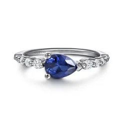 Gabriel & Co. 14K White Gold Diamond and Pear Sapphire Ring