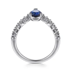 Sale Gabriel & Co. 14K White Gold Diamond and Pear Sapphire Chervon Ladies Ring