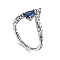 Sale Gabriel & Co. 14K White Gold Diamond and Pear Sapphire Chervon Ladies Ring