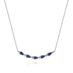 Clearance Gabriel & Co. 14K White Gold Diamond and Pear Sapphire Bar Necklace
