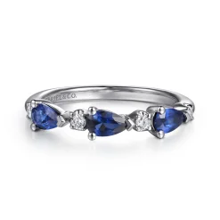 Clearance Gabriel & Co. 14K White Gold Diamond and Pear Sapphire Ladies Ring