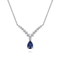 Online Gabriel & Co. 14K White Gold Diamond and Pear Sapphire Chervon Necklace