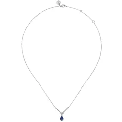 Online Gabriel & Co. 14K White Gold Diamond and Pear Sapphire Chervon Necklace