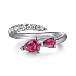 Best Gabriel & Co. 14K White Gold Diamond and Ruby Bypass Ring