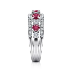 Gabriel & Co. 14K White Gold Diamond and Ruby Ladies Ring
